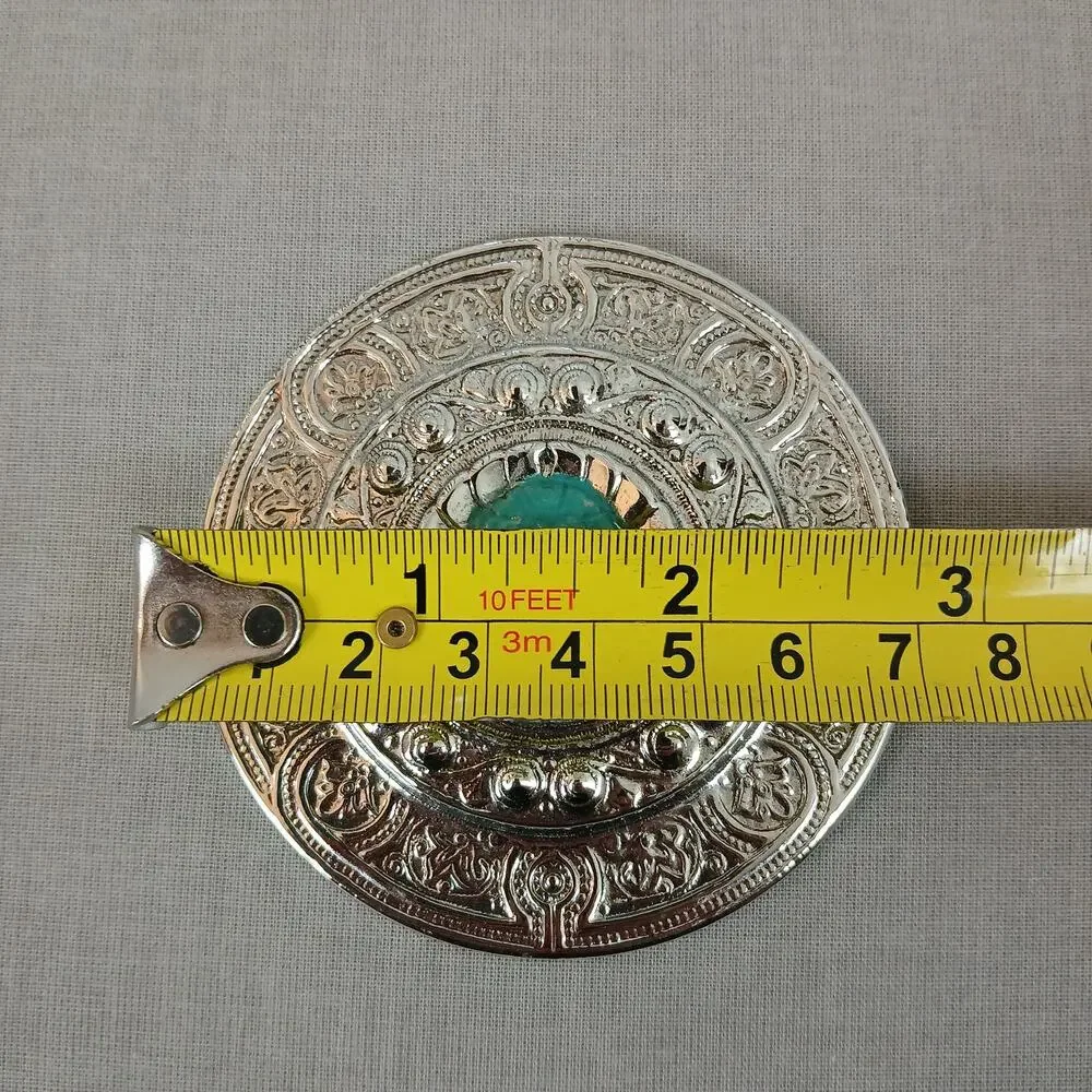 vintage silver belt buckle scarf clasp round 3